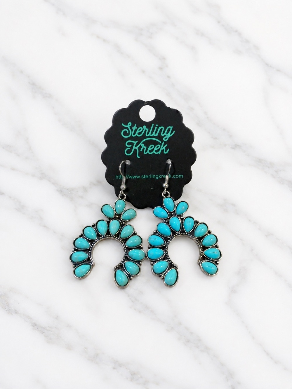 Sterling Kreek Turquoise Squash Blossom Statement Earrings